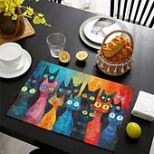 זול Placemats &amp; תחתיות וטריב-מחצלות שולחן 12x18 אינץ&#039; מחצלות שולחן לשולחן בדוגמת בעלי חיים לקישוט מטבח למסיבה