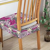 baratos Capa para Cadeira de Jantar-Capas elásticas para assento de cadeira de jantar 1 peça, capas de assento laváveis macias e removíveis com estampa floral para cadeiras de jantar, protetor de capa de assento para sala de jantar