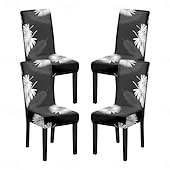 abordables Funda para silla de comedor-Juego de 4 fundas para silla de comedor de spandex elástico, funda protectora para silla elástica con estampado floral, funda para asiento con banda elástica para comedor, boda, ceremonia, banquete,