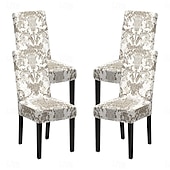 abordables Funda para silla de comedor-Juego de 4 fundas para silla de comedor de spandex elástico, funda protectora para silla elástica con estampado floral, funda para asiento con banda elástica para comedor, boda, ceremonia, banquete,