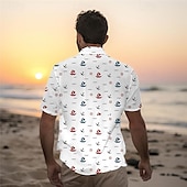 economico Stampa oceanica-Per uomo Navi Camicia Camicia hawaiana Camicia Aloha Manica corta Camicia Collo ripiegabile Festività Hawaiano Esterno Da mare Hawaiano Bianco Blu Verde S M L