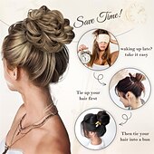 abordables Chignons-extensions de chignon de cheveux en désordre pour les femmes pince à griffe queue de cheval postiches extensions synthétiques ondulés bouclés chignon en désordre pièce de cheveux chignon postiches