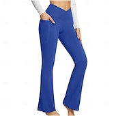 cheap Plain Leggings-Women&#039;s Pants Trousers Casual Daily Full Length High Waist Plain Side Pockets Wide Leg Breathability Comfortable Stretchy Daily Wear Going out Black White Blue Khaki Spring &amp;  Fall