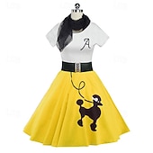 billiga Outfits-Retro / vintage Femtiotal Grease-kläder Klänningar Kläder Pudelkjolar Tryck Maskeradkläder Dam Karnival Maskerad Prestanda Fest Vuxna Klänning Skärp Halsduk