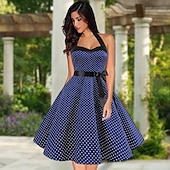 voordelige Jurken-Stippen Retro vintage Jaren &#039;50 Tot de knie Jurken Rockabilly Halter Stip Dames Schoolfeest Vrijgezellenfeest Volwassenen Kleding Homecoming-jurken Zomer