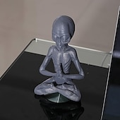 cheap Statues-Garden Statue Meditating Alien Sculptures, Meditating Alien Resin Ornament, UFO Indoor Outdoor Garden Decor, Meditating Alien Figurines