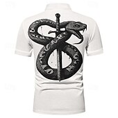 voordelige Polo met dierenprint voor heren-Voor heren Slang Poloshirts Golfshirt Korte mouw Poloshirt Overhemden met kraag Casual Grappig Streetwear Vakantiekleding Feestoutfits Knop 3D-afdrukken Zomer Lente Herfst Zwart Wit Khaki