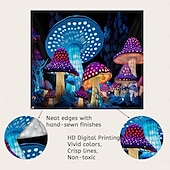 cheap Blacklight Tapestries-Mushroom Fantasy Blacklight Tapestry Glow in the Dark Glow Party UV Reactive Trippy Misty Nature Landscape Hanging Tapestry Wall Art Mural for Living Room Bedroom