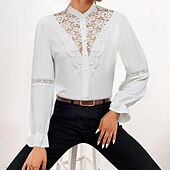 preiswerte Elegante Oberteile-Hemd Spitzenhemd Bluse Weißes Spitzenhemd Damen Schwarz Weiß Rosa Feste Farbe Spitze Taste Strasse Täglich Modisch Stehkragen S