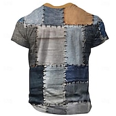 cheap Geometrical-Plaid Faux Patchwork Pattern Men&#039;s Casual 3D Print T shirt Tee Henley Shirt Waffle T Shirt Sports Outdoor Casual Daily T shirt Light Blue Blue Sky Blue Short Sleeve Henley Shirt Spring &amp; Summer