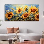preiswerte Blumen-/Botanische Gemälde-Handgemaltes 3D-Sonnenblumen-Leinwand-Textur-Kunstgemälde, handgefertigtes abstraktes Messer-Sonnenblumen-Heimgemälde, handgefertigtes Landschafts-Pflanzenölgemälde für