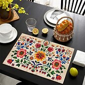 cheap Placemats &amp; Coasters &amp; Trivets-1PC Ethnic Pattern Placemat Table Mat 12x18 Inch Table Mats for Party Kitchen Dining Decoration