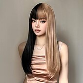 economico Parrucche trendy sintetiche-Parrucche sintetiche Uniformi Costumi di carriera Da principessa Liscio Kinky liscia Parte di mezzo Taglio scalato A macchina Parrucca 24 pollici Nero - marrone Capelli sintetici Per donna Cosplay