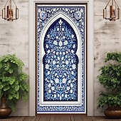 tanie Okładki drzwi-ramadan kareem meczet pokrowce na drzwi wystrój muralu drzwi gobelin zasłona drzwi dekoracja tło drzwi banner zdejmowany na frontowe drzwi kryty na zewnątrz domu dekoracja pokoju dom wystrój dostaw