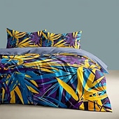 abordables Juegos de funda nórdica-Juego de funda nórdica con patrón de plantas tropicales, juego de cama de algodón de lujo suave de 3 piezas, regalo de decoración para el hogar, funda nórdica tamaño king queen doble