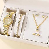 levne Quartz hodinky-5 ks/sada hodinek sada pro ženy - lesklý drahokamu móda hvězdné nebe digitální ciferník křemenné hodinky prsteny náhrdelník náušnice sada šperků valentýn den matek dárky