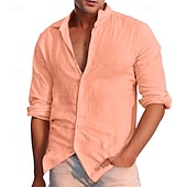 voordelige Zakelijk Casual-Voor heren Overhemd Linnen overhemd Wit katoenen overhemd Zomer overhemd Strand hemd Katoenen linnen overhemd Effen Vakantie Hawaii Oranje Abrikoos Licht Blauw Lange mouw Revers Lente &amp; Herfst Kleding