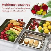 economico Stoccaggio cucina-piatti piani in acciaio inossidabile, piatto in metallo ispessito per cibo, vassoio da portata quadrato piccolo per antipasto, biscotto, bistecca, dessert, insalata dentale