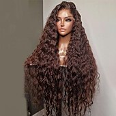 abordables Perruques à dentelle frontale-cheveux vierges non transformés 13x4 perruque avant en dentelle partie libre cheveux brésiliens bouclés perruque auburn 130% 150% densité avec des cheveux de bébé pré-épilés pour les femmes longue
