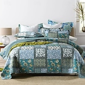 abordables Couvre-lits, couvertures et ensembles-Ensemble de courtepointe à motif patchwork 100 % coton, ensemble de couvre-lit king queen size pour toutes les saisons, ensemble de literie bohème surdimensionné et léger
