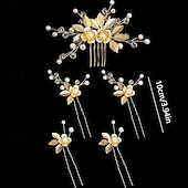 Недорогие Аксессуары для укладки волос-5 шт., шпилька с золотым листом, цветок, жемчуг, свадебные вилки для волос, головные уборы, винтажные свадебные женские элегантные украшения, аксессуары для волос