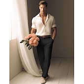 cheap Luxury Linen Pants-40% Linen Men&#039;s Linen Pants Trousers Summer Pants Pocket Straight Leg Plain Breathable Comfortable Office / Career Daily Vacation Classic Casual Black White