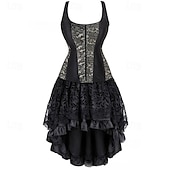cheap Dresses-Retro Vintage Rococo Punk &amp; Gothic Short / Mini Dress Overbust Corset Bustier Witch Lace Off Shoulder Jacquard Women&#039;s Fantasy Steampunk Walpurgis Night Halloween Carnival Masquerade Party / Evening