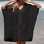 abordables Robes de plage-Robe de plage pour femmes avec découpe vêtements de vacances sans manches couleur noire blanche bleue