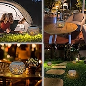 baratos Luzes e lanternas de caminho-Mesa solar ao ar livre luzes do jardim dança cintilação chama lâmpada retro lâmpada de metal para pátio jardim caminho quintal decoração iluminação 1x