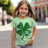 voordelige Meisje&#039;s 3D Visie &amp; Schitteren-st. Patrick meisjes 3D klavertje vier T-shirts korte mouw 3D-print zomer actief mode schattig polyester kinderen 3-12 jaar ronde hals buiten casual dagelijks normale pasvorm