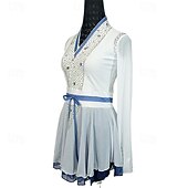 cheap Figure Skating Dresses-Figure Skating Dress Women&#039;s Girls&#039; Ice Skating Dress White Patchwork Asymmetric Hem Mesh Spandex Stretchy Training Practice Professional Skating Wear Crystal / Rhinestone Long Sleeve Ice Skating