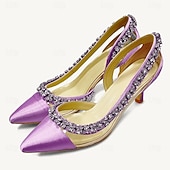abordables Semiformal-Tacones de punta puntiaguda para mujer con adornos de cristal: elegantes zapatos de boda y de noche.