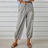 お買い得  パンツ-レディースジョガーパンツ オリーブグリーン カジュアル ドローストリング 伸縮性 足首ボタンディテール ポケット 軽量 通気性 春 秋 レジャー 快適 複数サイズ