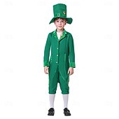 cheap Kids' Clothing-St. Patrick 2026 Shamrock Irish Carnival Cosplay Costume Outfits Cosplay Kid's Boys' Girls' Carnival Masquerade Saint Patrick's Day Party Masquerade Easy Carnival Costume Dress Up