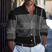 preiswerte Geometrische Muster-Herren Farbblock Geometrische Muster Hemd Lässiges Hemd Knopfhemd Langarm Modisch Brautkleider schlicht Komfortabel Hawaiianisch Festtage Casual Frühling &amp; Herbst Kargen Button-Down Blau Purpur Braun
