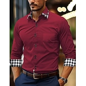 preiswerte Button-Down-Hemden für Herren-Herren Hemd Sommerhemd Oberhemd Knopfhemd Lässiges Hemd Schwarz Weiß Rosa Wein Marineblau Langarm Plaid Farbblock Kargen Täglich Urlaub Patchwork Bekleidung Baumwolle Baumwollmischung Modisch