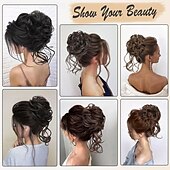 abordables Chignons-Chignon décoiffé, postiche à pince, cheveux bouclés et ondulés, faux cheveux, chignon ébouriffé, extensions de cheveux, chouchou, longue barbe, chignon, postiches pour femmes