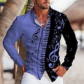 voordelige Muziek en gitaren-Voor heren Pano-toetsen Overhemd Overhemd met knopen Lange mouw Tropisch Modieus Ontwerper Buiten Casual Dagelijks Herfst winter Strijkijzer Afdrukken Button-omlaag Wit Geel Blozend Roze Marine Blauw