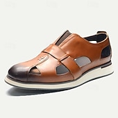 levne Prémiové kožené sandály-pánské hnědé kožené mokasíny sandály - prodyšné slip-on boty pro volný čas s kontrastní špičkou na léto