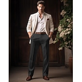 economico pantaloni di lino di lusso-40% Lino Per uomo Pantaloni di lino Pantaloni Pantaloni estivi Tasche Gamba dritta Liscio Traspirante Comodo Ufficio / Business Giornaliero Da mare Classico Informale Nero Bianco