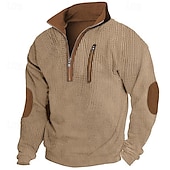 ieftine Tricou Waffle Knit-Bărbați Tricou Tricou Waffle Knit Tee Top Tricou cu maneca lunga Manșon Lung Quarter Zip Primăvara &amp; toamnă Bloc Culoare Modă Designer De Bază Peteci Fermoar Vacanță Stradă Ieșire Negru Bleumarin Kaki