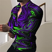 economico Geometrica-Per uomo Gradiente Geometrica Camicia Camicia con bottoni Manica lunga Di tendenza Originale Informale Esterno Per eventi Estate Primavera Collo ripiegabile Stampa Bottone giù Rosso Blu Viola chiaro