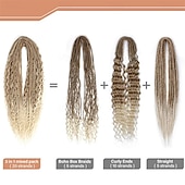 billiga Virkat hår-dreadlock-förlängningar dubbeländade 24 tum 3 i 1 blandade ljusbruna till blonda dreads set syntetiska lockiga toppar hippie stil boho vågiga dreads 20 trådar handgjorda dreads