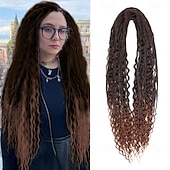 billiga Virkat hår-dreadlock-förlängningar dubbeländade 24 tum 3 i 1 blandade ljusbruna till blonda dreads set syntetiska lockiga toppar hippie stil boho vågiga dreads 20 trådar handgjorda dreads