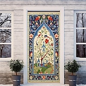 tanie Okładki drzwi-ramadan kareem meczet pokrowce na drzwi wystrój muralu drzwi gobelin zasłona drzwi dekoracja tło drzwi banner zdejmowany na frontowe drzwi kryty na zewnątrz domu dekoracja pokoju dom wystrój dostaw