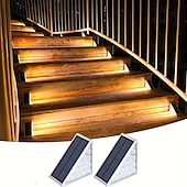 economico Luci paesaggistiche-2/6 pezzi luci solari per gradini, luci da esterno triangolari luci solari da ponte ip67 impermeabili luci decorative con accensione automatica per cortile con scale, vialetto, portico, porta d&#039;ingresso, marciapiede, bianco caldo