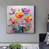 abordables Peintures fleurs/botaniques-impressionnisme abstrait couteau à palette fleurs art mural peint à la main 3d peinture florale à la main coloré 3d peintures texturées peintures décoratives modernes sans cadre
