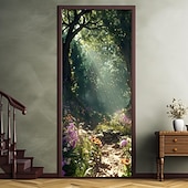 billige Dørdeksler-skog tåkete hule dørdeksler veggmaleri dekor dør billedvev dør gardin dekorasjon bakteppe dør banner avtakbar for inngangsdør innendørs utendørs hjemme rom dekorasjon gårdshus dekor forsyninger
