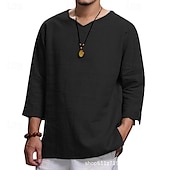 cheap Men&#039;s Casual Shirts-Men&#039;s Shirt Summer Shirt Casual Shirt Beach Shirt Black Navy Blue khaki Beige Light Blue Long Sleeve Plain V Neck Holiday Vacation Clothing Apparel Fashion Casual Comfortable