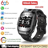 cheap Smart Watches-696 DM63 Smart Watch 2.13 inch 4G LTE Cellular Smartwatch Phone Bluetooth 4G Pedometer Call Reminder Heart Rate Monitor Compatible with Android iOS Men GPS Hands-Free Calls with Camera IP 67 48mm